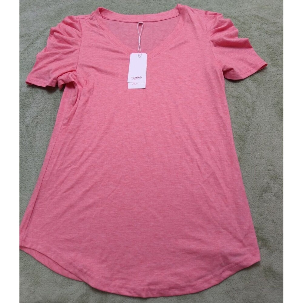 Xieerduo Top Women's Size S Apricot  Short Sleeve V Neck Ribbed Short Sleeve